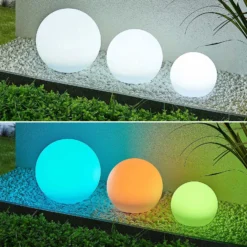 Lindby LED-Solarlampen Lago, RGBW, 3er-Set, Kugeln, Erdspieß