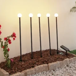 Lindby LED-Solarleuchte Freydis, 5er-Set, schwarz, 2.000 K