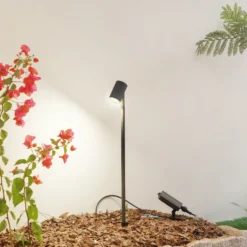 Lindby LED-Solarleuchte Myric, schwarz, Aluminium, 3.000 K
