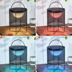 Lindby LED-Solar-Terrassenleuchte Achilleas, RGBW, schwarz