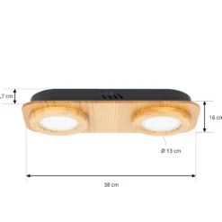 Lindby LED-Spot Joren, Holz, 38 x 16 cm, 2-flammig, 3.000 K