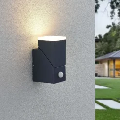 Lindby LED-Wandleuchte Sally, 15 cm, anthrazit, IP54, Sensor