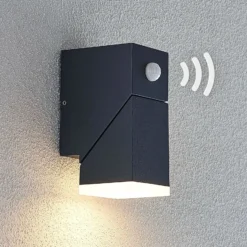 Lindby LED-Wandleuchte Sally, 15 cm, anthrazit, IP54, Sensor