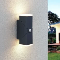 Lindby LED-Wandleuchte Sally, 22 cm, anthrazit, IP54, Sensor