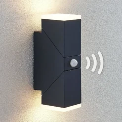 Lindby LED-Wandleuchte Sally, 22 cm, anthrazit, IP54, Sensor