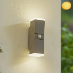 Lindby LED-Wandleuchte Sally, 22 cm, grau, IP54, Sensor