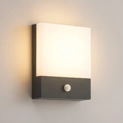Lindby LED-Wandleuchte Vanira, anthrazit, Alu, Sensor, IP54