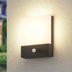 Lindby LED-Wandleuchte Vanira, anthrazit, Alu, Sensor, IP54