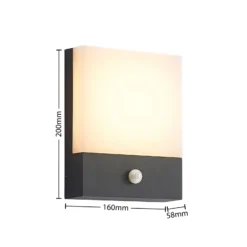 Lindby LED-Wandleuchte Vanira, anthrazit, Alu, Sensor, IP54