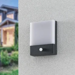 Lindby LED-Wandleuchte Vanira, anthrazit, Alu, Sensor, IP54