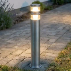 Lindby LED-Wegeleuchte Lanea, 60 cm, grau, Edelstahl, IP44