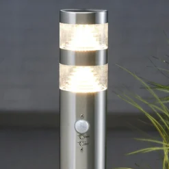 Lindby LED-Wegeleuchte Lanea, 60 cm, grau, Sensor, IP44