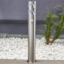Lindby LED-Wegeleuchte Lanea, 60 cm, grau, Sensor, IP44