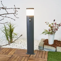Lindby LED-Wegeleuchte Obri, 80 cm, anthrazit, Sensor