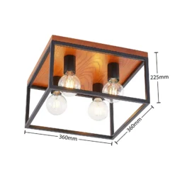 Lindby Miravi Deckenleuchte, Holz, vierflammig