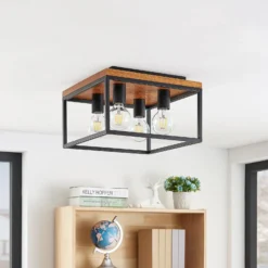 Lindby Miravi Deckenleuchte, Holz, vierflammig