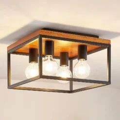 Lindby Miravi Deckenleuchte, Holz, vierflammig