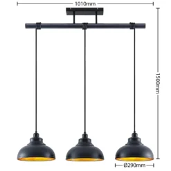 Lindby Pendellampe Emna, 3-flg., schwarz/gold, Metall, 101cm
