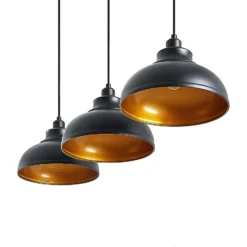 Lindby Pendellampe Emna, 3-flg., schwarz/gold, Metall, 101cm