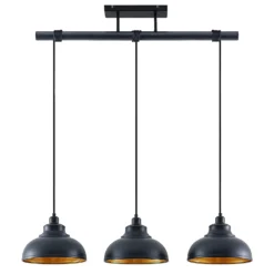 Lindby Pendellampe Emna, 3-flg., schwarz/gold, Metall, 101cm