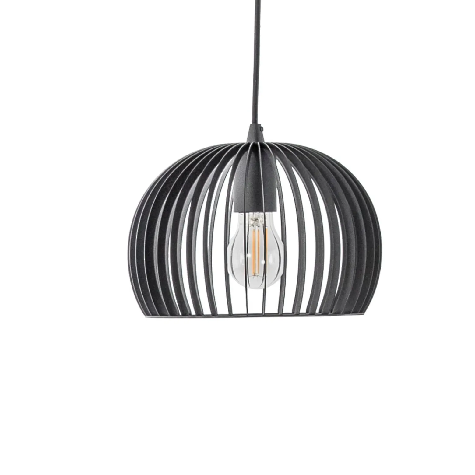 Lindby Pendellampe Jusra, 99cm, 3-flg., schwarz, Metall, E27