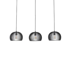 Lindby Pendellampe Jusra, 99cm, 3-flg., schwarz, Metall, E27