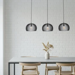 Lindby Pendellampe Jusra, 99cm, 3-flg., schwarz, Metall, E27