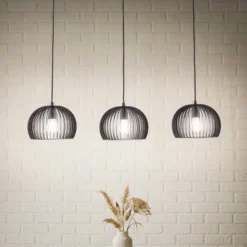 Lindby Pendellampe Jusra, 99cm, 3-flg., schwarz, Metall, E27
