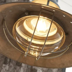 Lindby Pendellampe Louisanne, Ø35cm, grau-grün, Metall, Glas