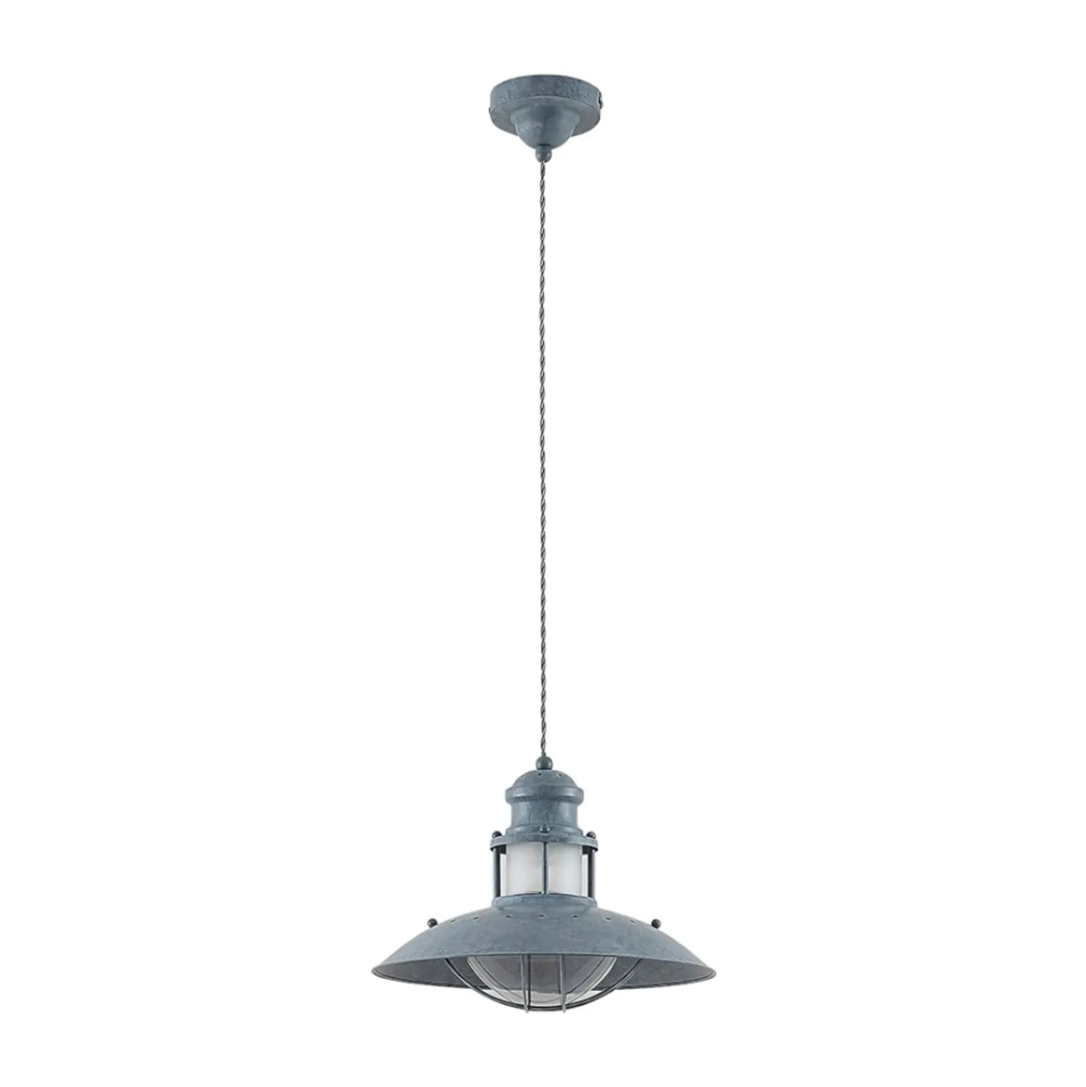 Lindby Pendellampe Louisanne, Ø35cm, grau-grün, Metall, Glas