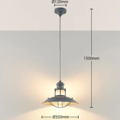 Lindby Pendellampe Louisanne, Ø35cm, grau-grün, Metall, Glas