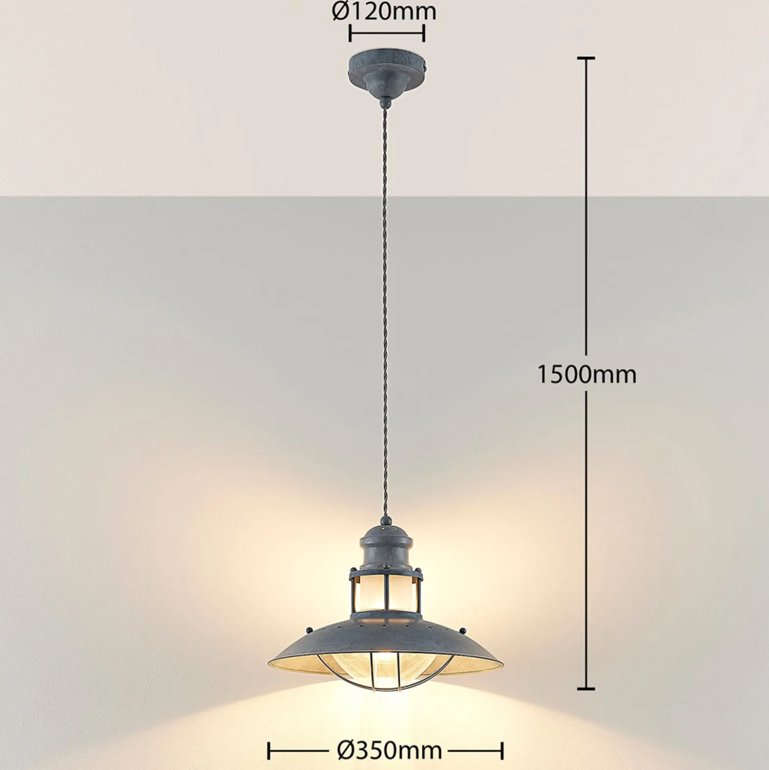 Lindby Pendellampe Louisanne, Ø35cm, grau-grün, Metall, Glas
