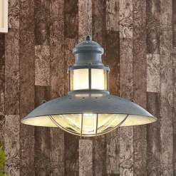 Lindby Pendellampe Louisanne, Ø35cm, grau-grün, Metall, Glas