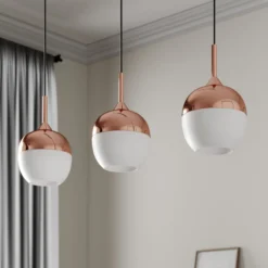 Lindby Pendellampe Rangina, 100 cm, kupfer, 3-flammig, Glas