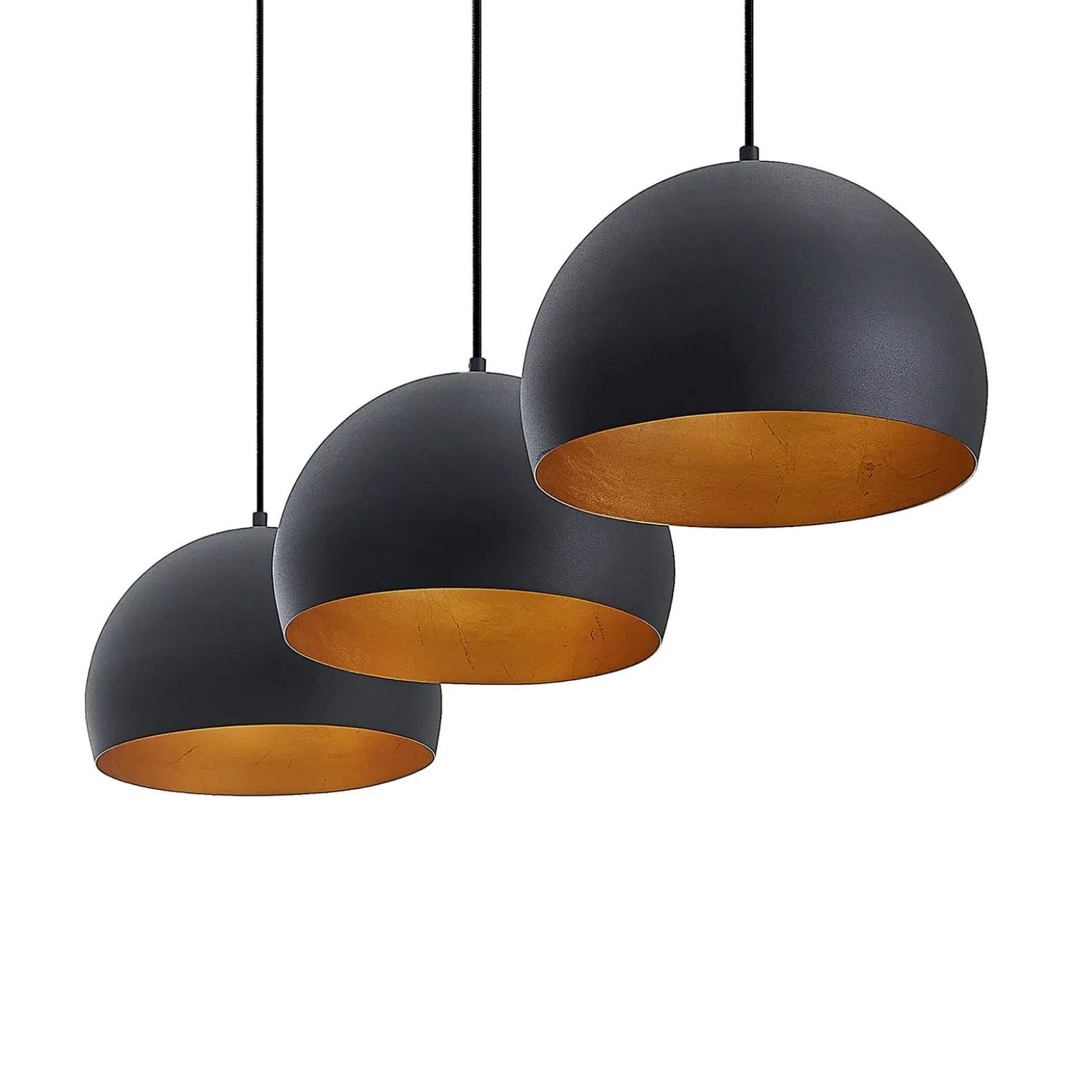 Lindby Pendellampe Tarjei, Länge 120cm, schwarz/gold, Metall