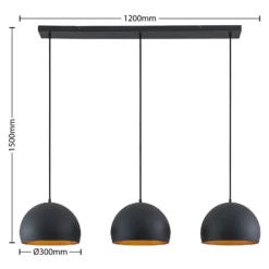 Lindby Pendellampe Tarjei, Länge 120cm, schwarz/gold, Metall