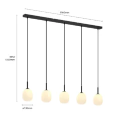 Lindby Pendelleuchte Etiena, 116 cm, 5-flammig, Glas, G9