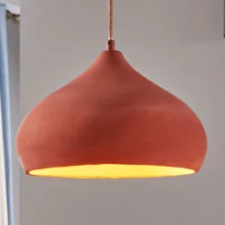 Lindby Pendelleuchte Fiona, Beton, terracottafarben, E27