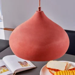 Lindby Pendelleuchte Fiona, Beton, terracottafarben, E27