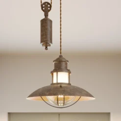Lindby Pendelleuchte Louisanne, verstellbar, braun, Ø 35 cm