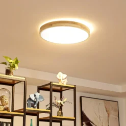 Lindby Smart LED-Deckenleuchte Innes Holz Ø51cm RGB CCT Tuya