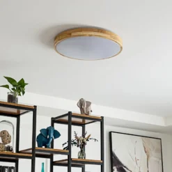Lindby Smart LED-Deckenleuchte Innes Holz Ø51cm RGB CCT Tuya