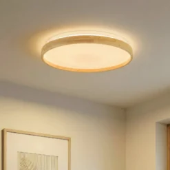 Lindby Smart LED-Deckenleuchte Mirren Holz Ø49,5cm CCT Tuya