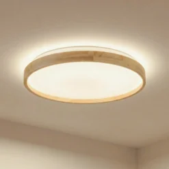 Lindby Smart LED-Deckenleuchte Mirren Holz Ø49,5cm CCT Tuya