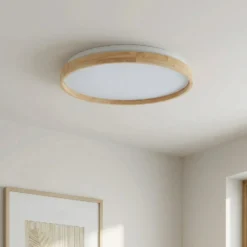 Lindby Smart LED-Deckenleuchte Mirren Holz Ø49,5cm CCT Tuya