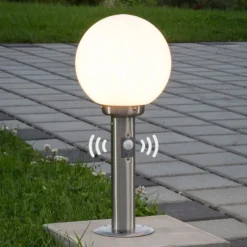 Lindby Sockellampe Vedran, 45 cm, Edelstahl, Sensor