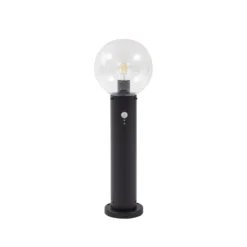 Lindby Sockelleuchte Dangan, schwarz/klar 60cm, Glas, Sensor