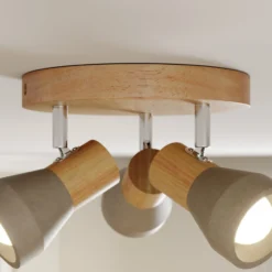 Lindby Strahler Filiz, 3-flg., Ø 20 cm, Holz, Beton, E14