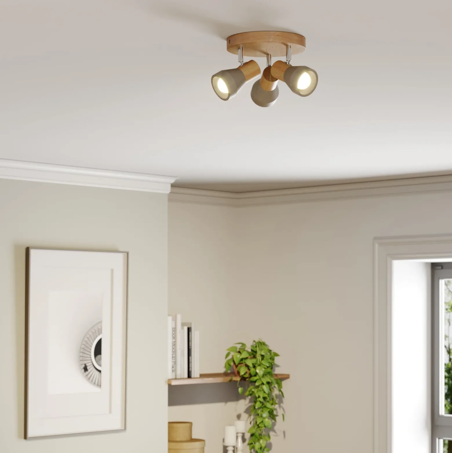 Lindby Strahler Filiz, 3-flg., Ø 20 cm, Holz, Beton, E14