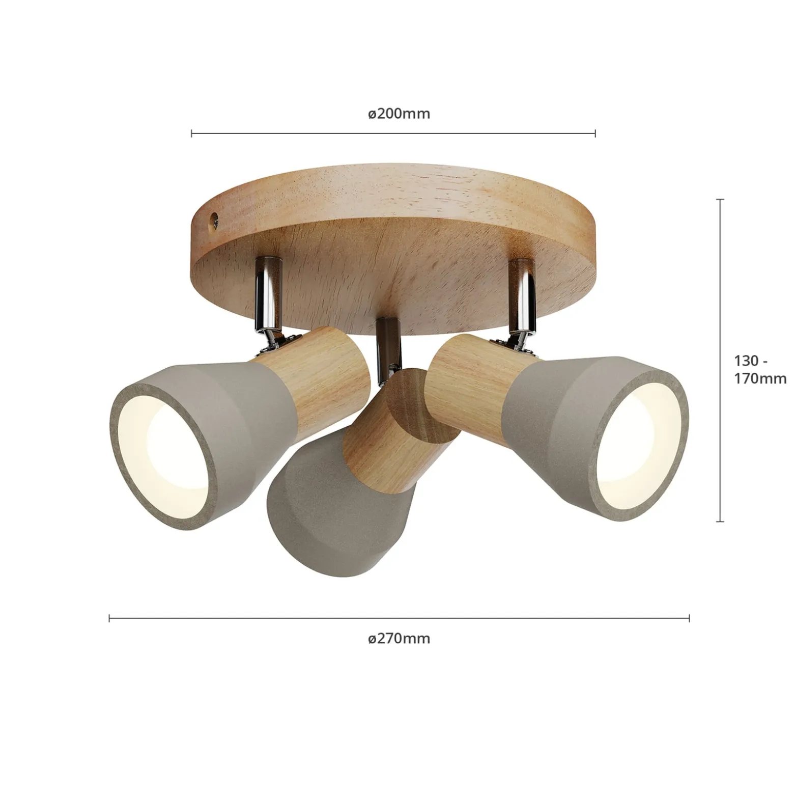 Lindby Strahler Filiz, 3-flg., Ø 20 cm, Holz, Beton, E14